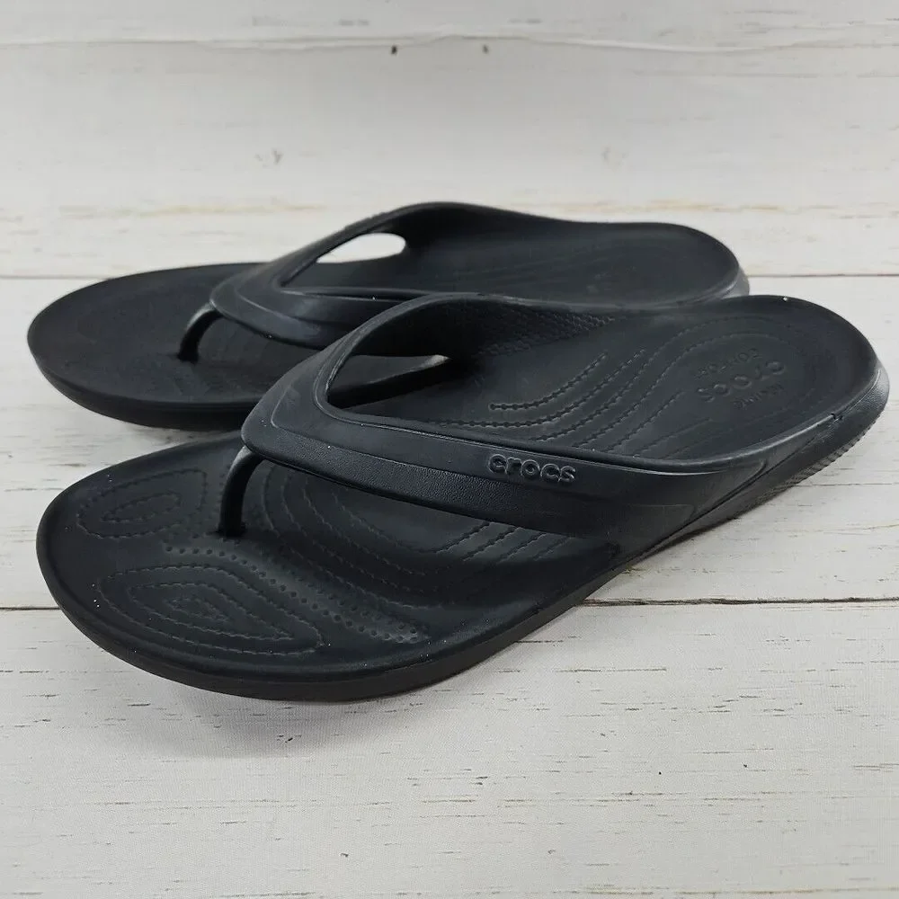 Crocs Classic II Flip Flop Mens Size‎ 11 Black Thong Sandals Beach Casual Pool